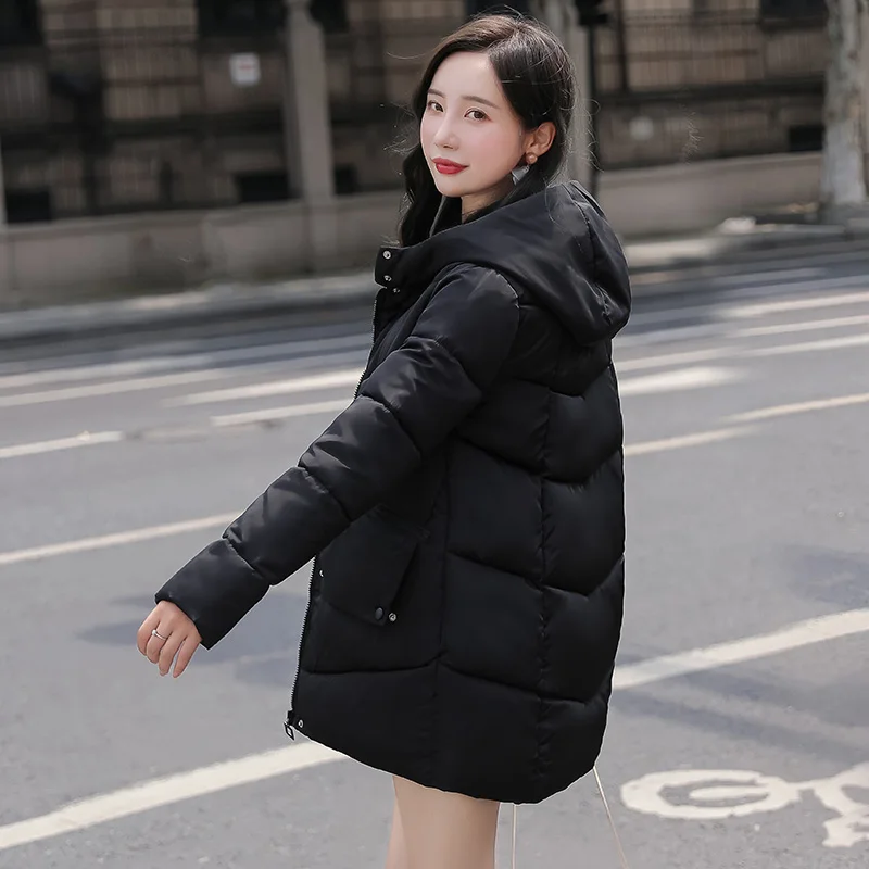Парки женские зимние пальто Длинные повседневные куртки с капюшоном женские толстые теплые зимние парки женские пальто - Цвет: Черный