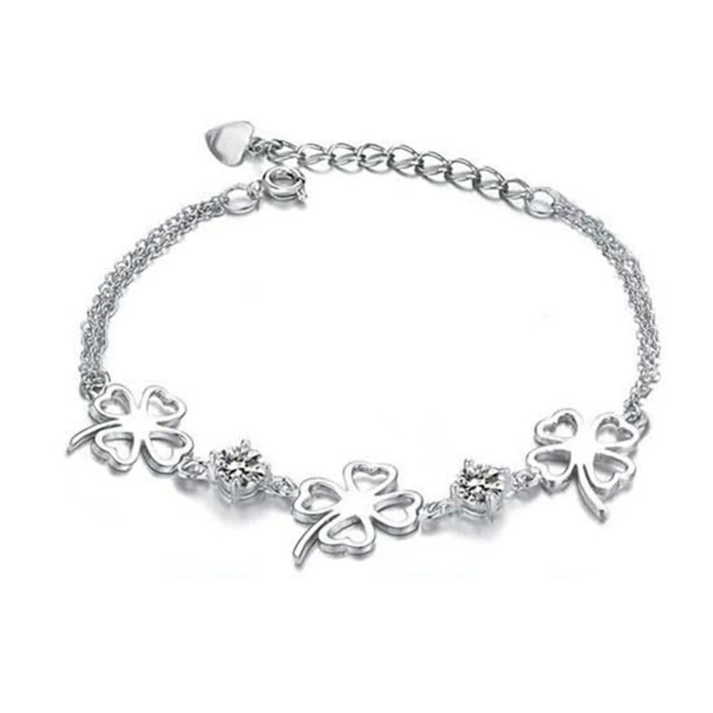 

S40CB39 925 Silver Lucky Grass Bracelet Fashionable Hollow Crystal Zircon Micro-inlaid Bracelet