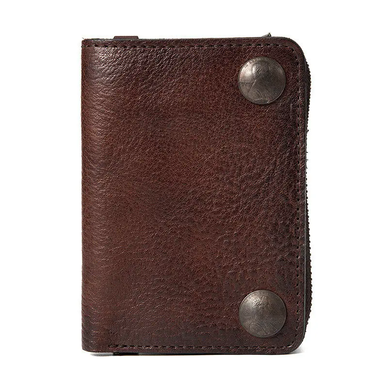 Brown PNDME simple casual high quality genuine leather men's women's small wallet fashion vintage soft cowhide teens credit card purse - Цвет: Brown