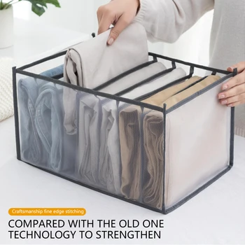Jeans Clothes Space Saver Grids Divider Storage Box Closet Drawer Thick Pants Trousers Sweater Underwear Sock Mesh Separation Boxs Washable Clothes Organizer Bag 1