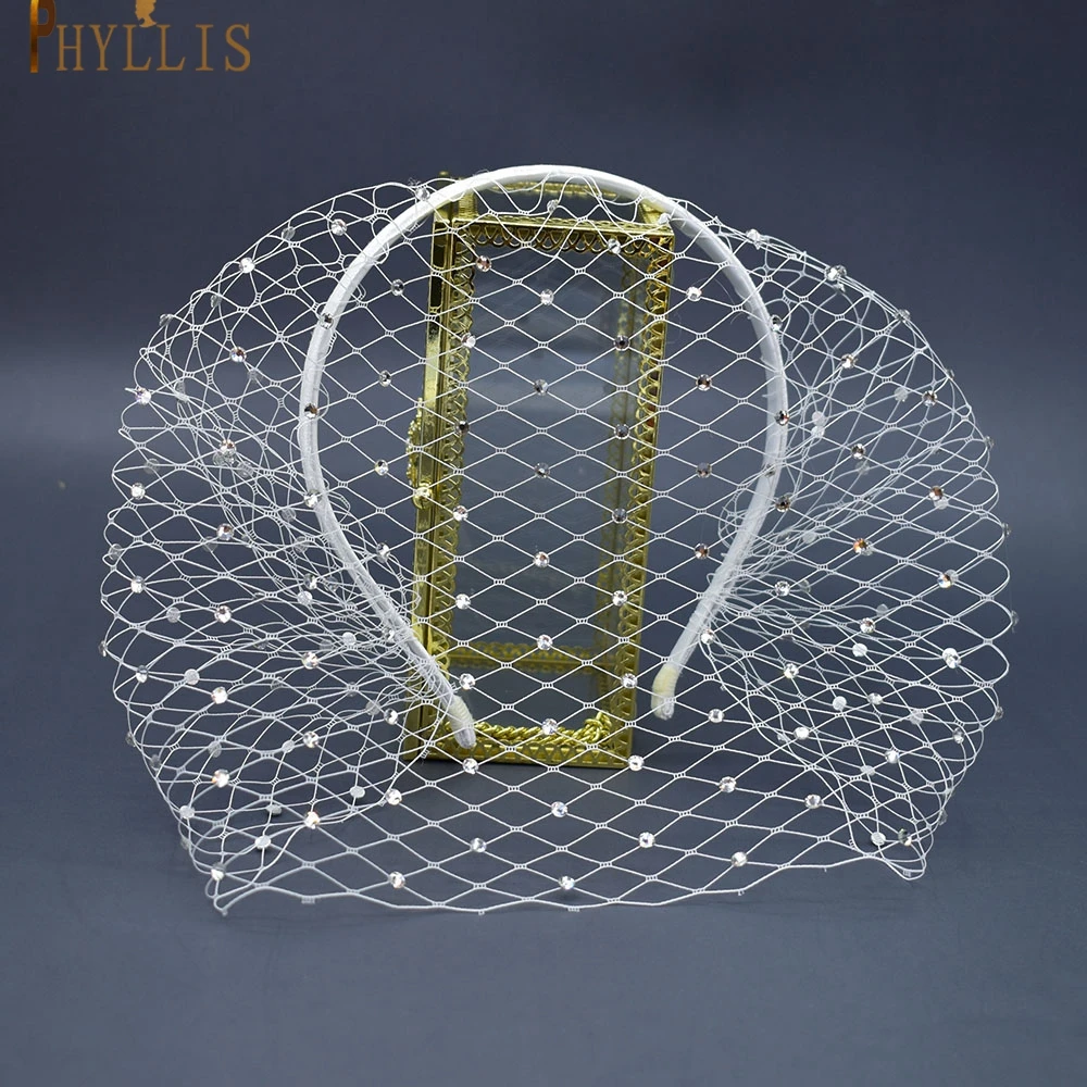 JM06 Birdcage Veil Blusher Veil White Headband Veil for Bridal Fascinators Black Face Net Mask Hair Jewelry Accessories Veils