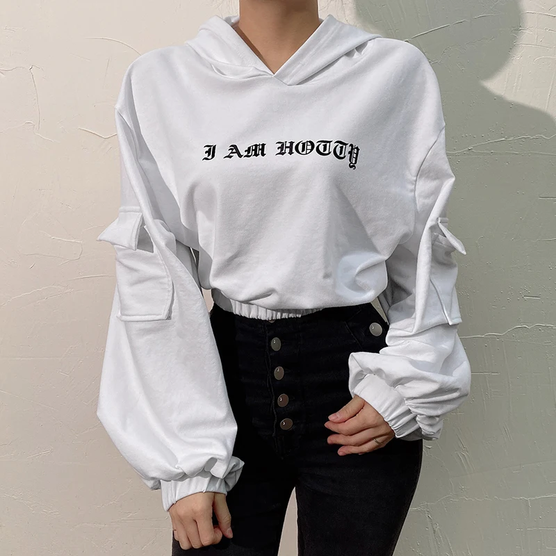 Rockmore Letter Print Hoodies Women Sweatshirts With Pockets Oversized Womens Long Sleeve Hooded Hoodies Sweat Shirt Femme Fall