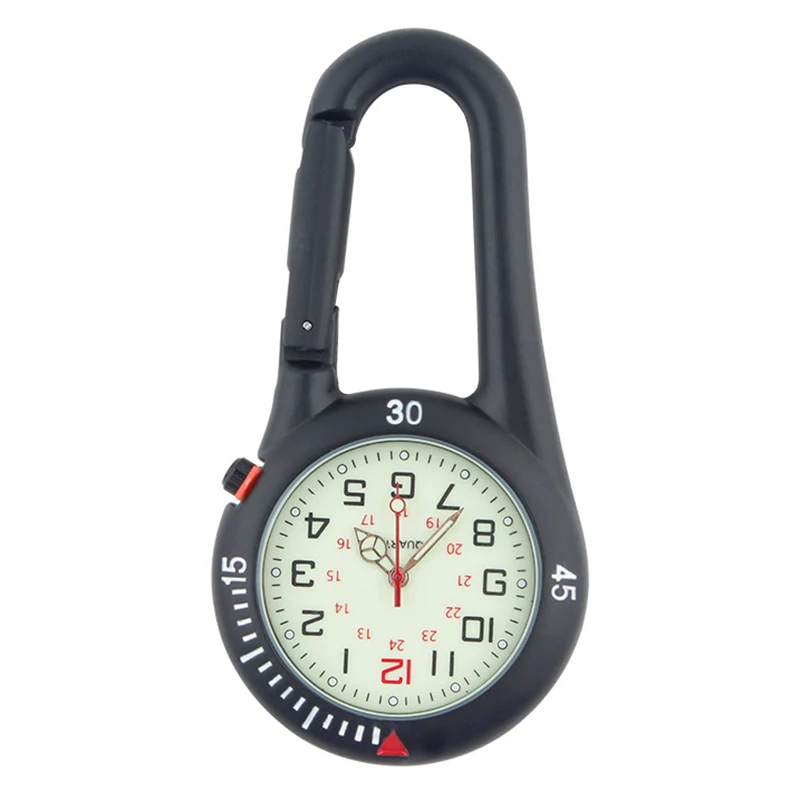 Outdoor Mini Round Dial Arabic Numbers Quartz Analog Clip Carabiner Hook Watch pocket watch Strong luminous 1