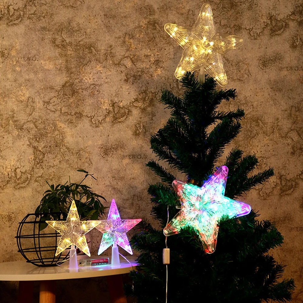 Светодиодный светильник на верхушке для рождественской елки с мигающим режимом, светодиодный светильник в виде звезды, работающий на батарейках, Топпер для рождественской елки для рождественской вечеринки