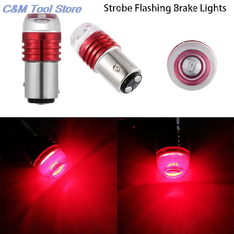 2pcs Red 1157 Bay15d P21/5w Strobe Flashing Led Projector Bulbs For Car Tail Brake Lights Auto