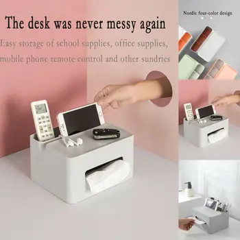 

Desktop Tissue Box Pen Holder Paper Dispenser Bathroom Home Mobile Phone Stents Container