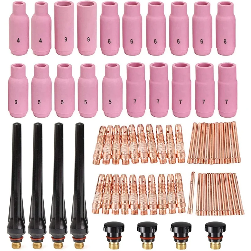 

68Pcs TIG Torch Consumables Accessories KIT for TIG Welding Torch PTA DB SR WP 17 18 Back Cap/Collet Body/Alumina Nozzle