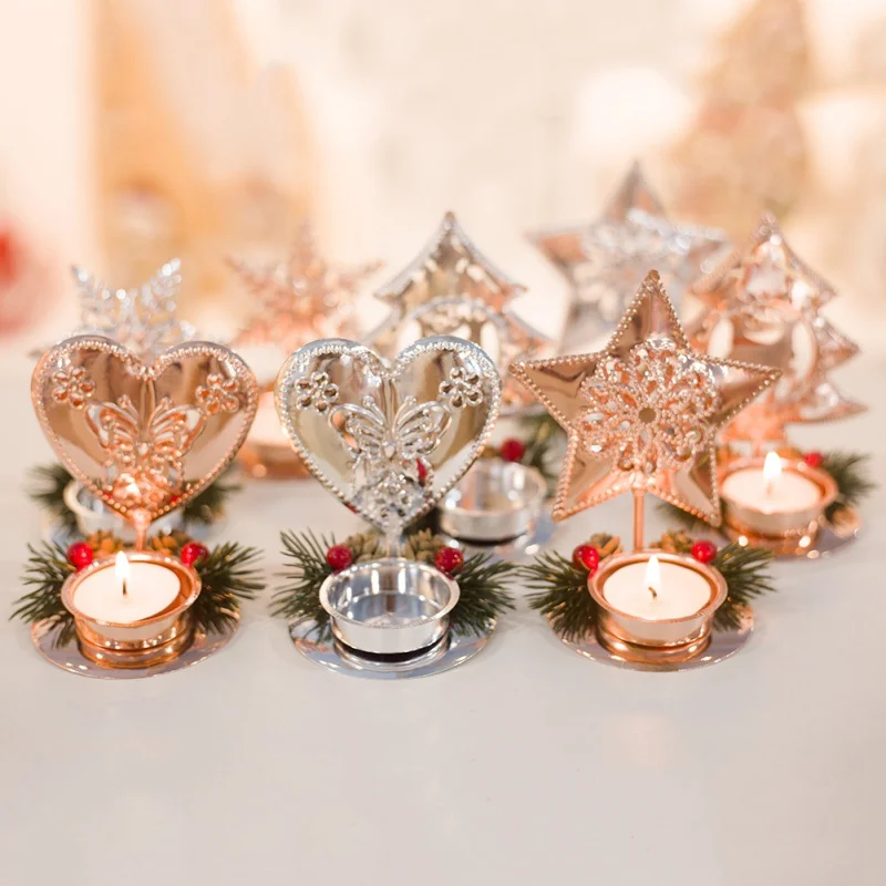 

Christmas Red Pine Cone Iron Candlestick Desktop Candle Holder Ornament Craft Festival Party Home Supplies Gift
