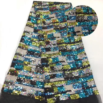 

4 options newest design African French lace fabric colorful sequins embroidered net lace fabric for shining party dress FCC047