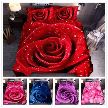 

Luxury 3d-red/blue Rose wedding decorations Bedding Set King size Duvet cover Pillowcase sets bedspread comforter set bed set