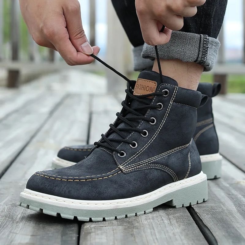 

2019 Winter Hight-top Martin Cowboy Casual Men's Boots Workwear Vintage Fashion Mid-top British Style MEN'S SHOES Versatile