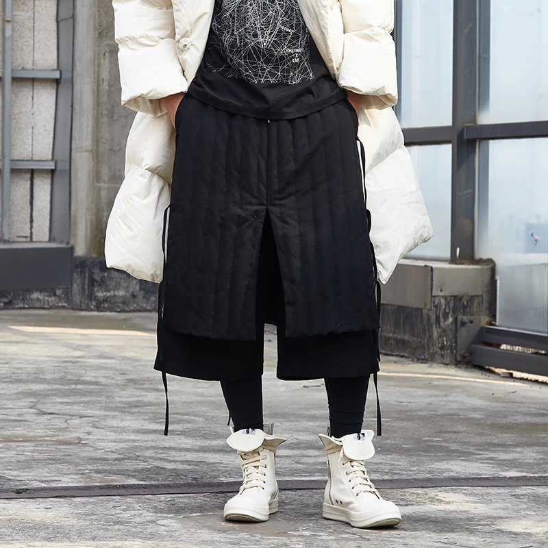 Зимние брюки на утином пуху, мужские японские Свободные повседневные кимоно, прямые брюки, Мужская Уличная одежда в стиле хип-хоп, панк, готика, шаровары, плотные брюки