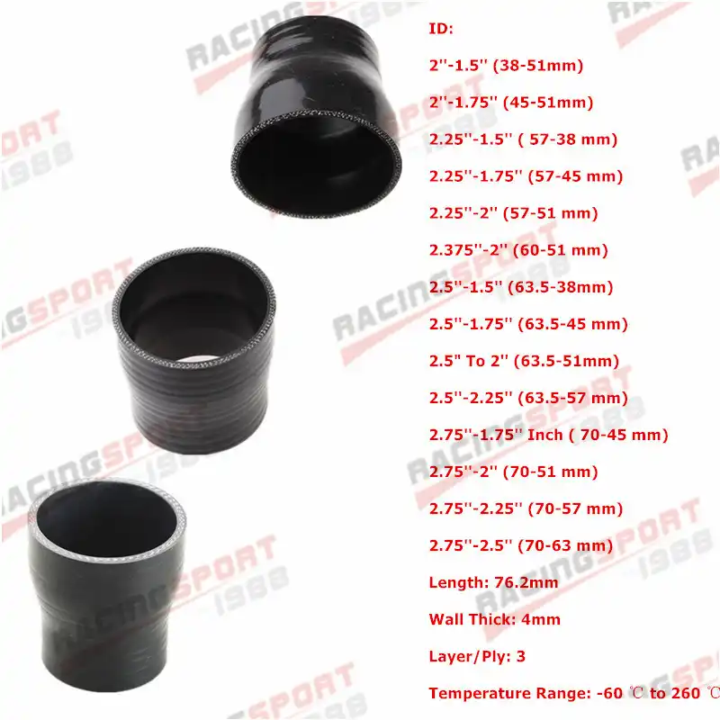 2.25 inches To 2.5 inches Straight Turbo/Intercooler/Intake Piping Coupler Reducer Silicone Hose Black 