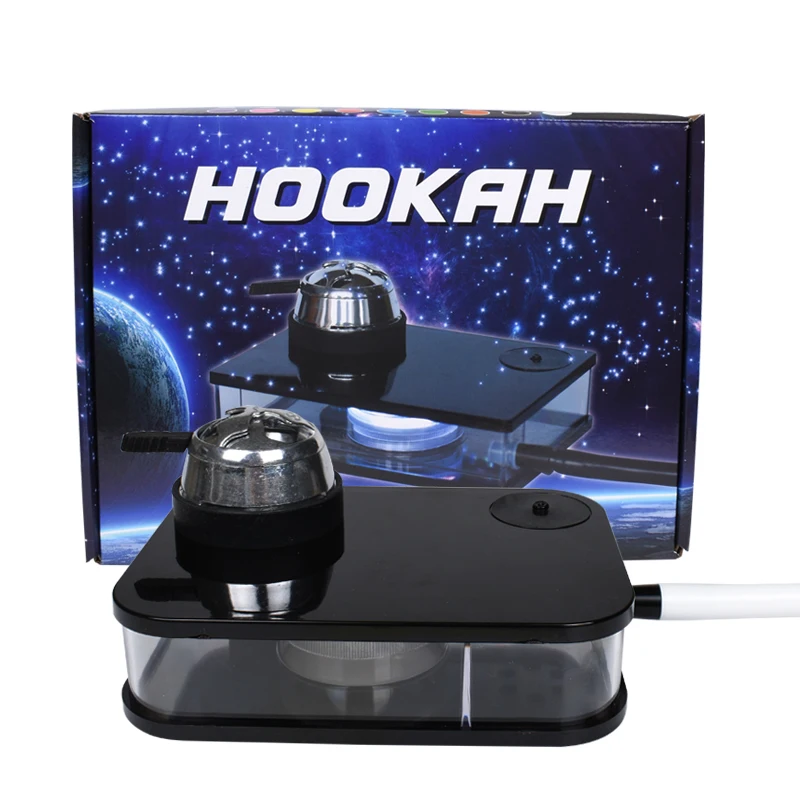 

2019 Black Acrylic Hookah Kit with LED Light Charcoal Holder Shisha with Hose Water Container Pipes Accessories VS Mob Box