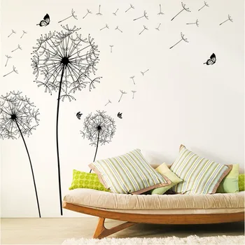 

large black dandelion flower wall stickers home decoration living room bedroom furniture art decals butterfly murals