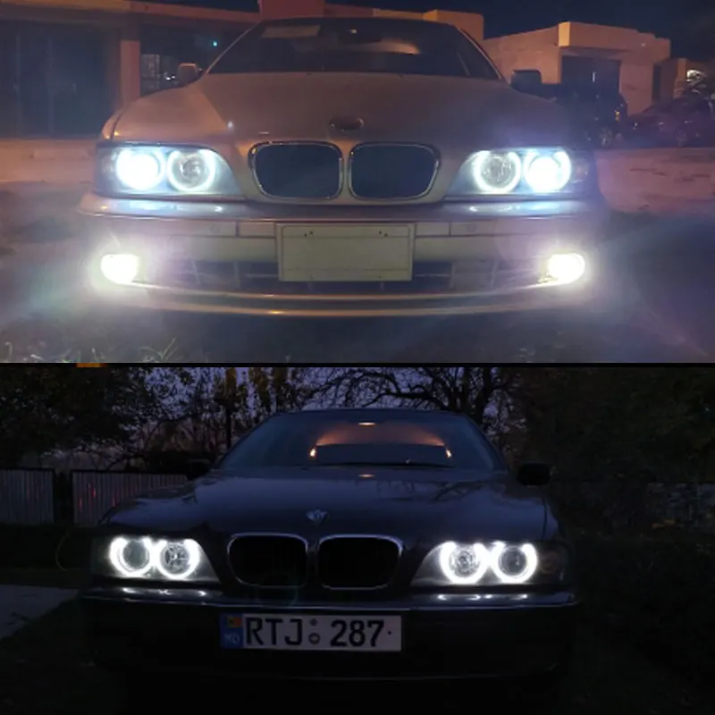 Angel Eyes Scheinwerfer Set für 5er BMW E39 1995-2000 V2 LED Ringe Schwarz  H7