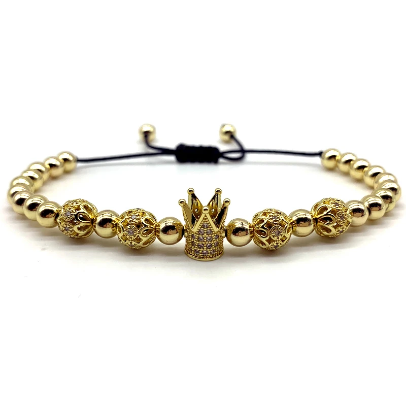 Корона роскошный браслет для мужчин и женщин Pave CZ винтажный полый шар браслет для мужчин и женщин Регулируемый ювелирный подарок