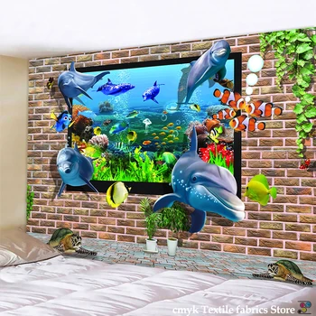

3D Printing Tapestry Sea Fish Dolphin Cartoon Tapestries Wall Hanging Home Deco Scenery Outside The Window Ocean Fish Dolphin