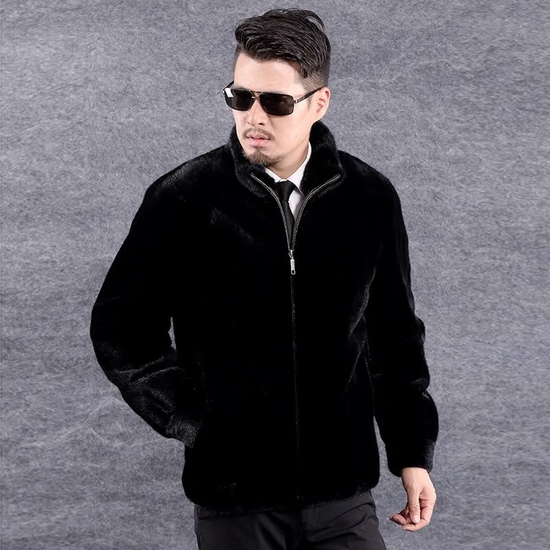 Stand Collar Шуба из натурального меха, шуба из натурального меха норки, зимняя куртка для мужчин, настоящая овечья шерсть, теплая верхняя одежда для мужчин, s одежда жилет Homme DZ5207 YY996 - Цвет: Stand Collar