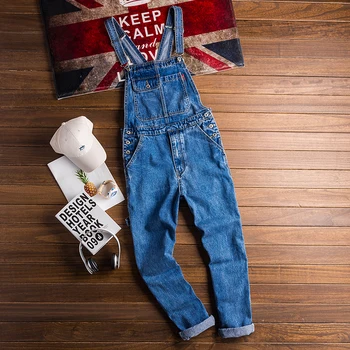 

Overalls, overalls, blue denim jumpsuits, suspenders, men's tide jeans, men and women wear