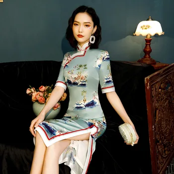 

Spring Knee-length Qipao Dresses Cheongsam Handmade Button Qipao Women Chinese Retro Customs Qipao Dress S-3XL
