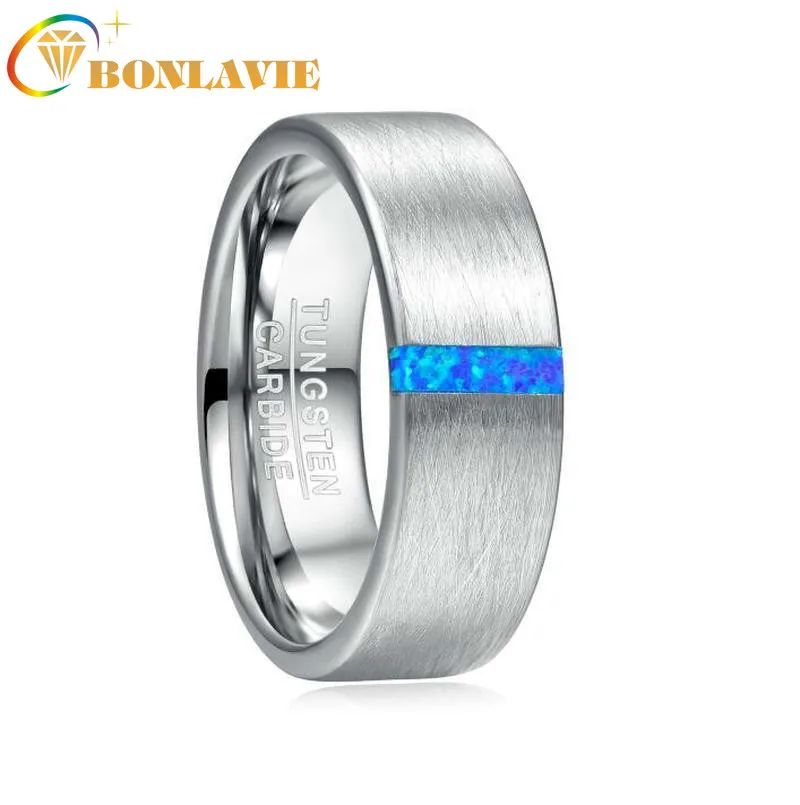 BONLAVIE 2019 8 мм ширина мужское обручальное кольцо инкрустированное Голубой опал