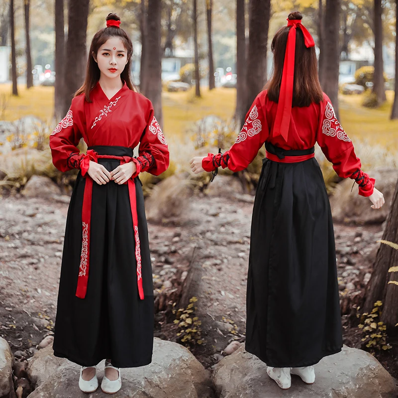 Tanie Dynastii Tang starożytnej kostiumy Hanfu sukienka chiński folk ubrania do tańca klasyczne szermierz odzież tradycyjny bajki Cosplay