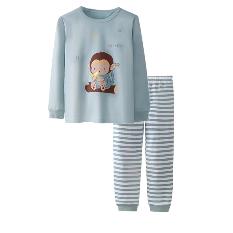 Осенняя одежда для детей 3-9 лет; детская одежда для сна для мальчиков и девочек; комплекты из футболки с длинными рукавами и штанов - Цвет: Green Monkey