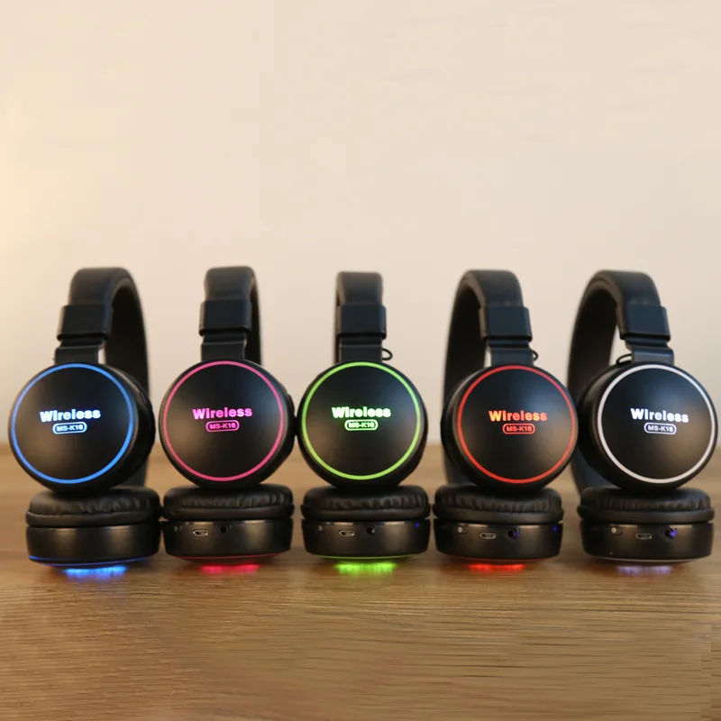 LED Flashing Light Wireless Wired Headphones Bluetooth 3 5mm Headsets Foldable Sports Earphones Supports TF MP3 Player FM Mic
