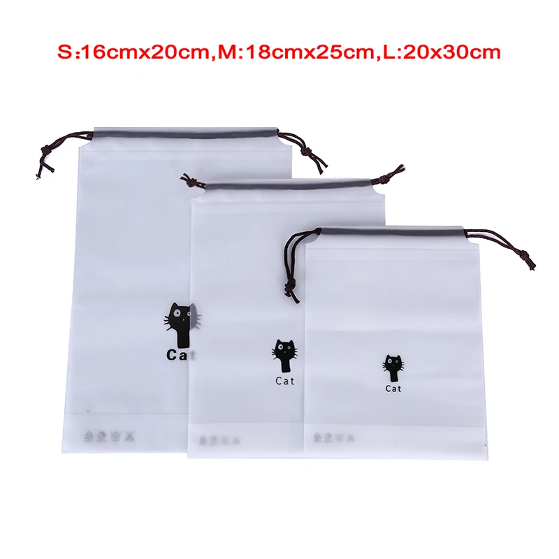 3 шт Водонепроницаемый Кот drawstring сумки косметическая коробка дорожный мешочек для хранения - Цвет: S and M and L