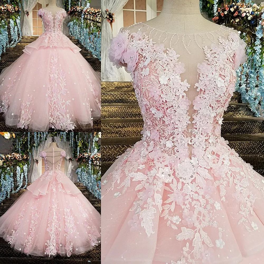 

Pink Customize Luxurious Handmade Lace Embroidery Wedding Party Gown Dress