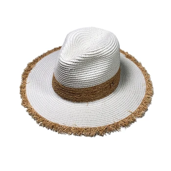 

Elegant England Summer Wide Beach Straw Hat Sun Protection Uv Hat Sun Hat Beach Woven Jazz Cap White