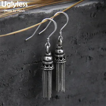 

Uglyless Real S925 Sterling Thai Silver Women Vintage Ethnic Statement Earrins Personalized Chains Tassel Brincos Bijoux Hollow