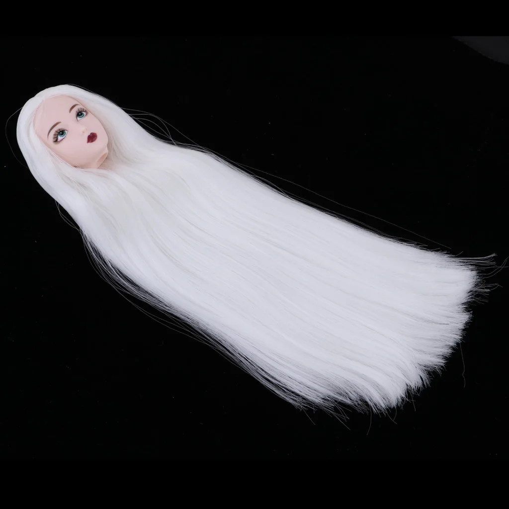 1/6 Girl Doll Painted Head Model with Long White Hair for BJD Doll Kids Custom Part Accessory