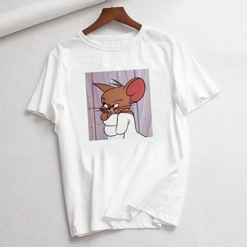 

LUSLOS Cat Tom Mouse Jerry Fun T shrit Women Casual Short Sleeve cute Female Cartoon Print Summer Tops tees Harajuku T-Shirt
