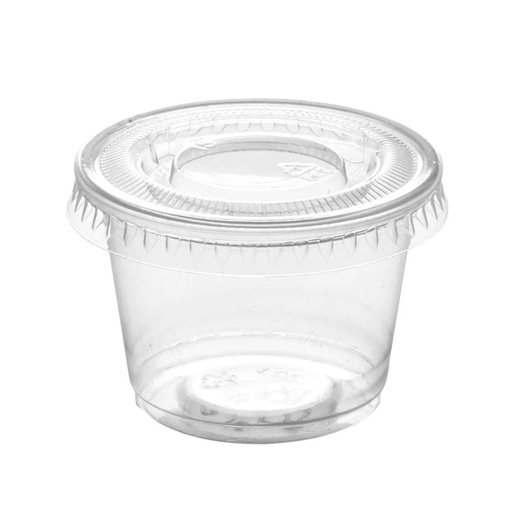 MONGKA 1 OZ 100 Cups With Lids, Plastic Disposable Portion Cups-The Souffle Cup 30ML