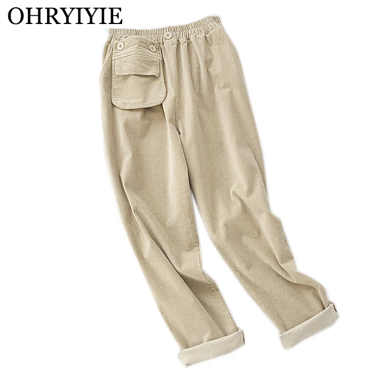 

OHRYIYIE High Elastic Velvet Harem Pants Women 2019 Autumn Winter High Waist Loose Pocket Pant Female Thick Ankle-Length Pants