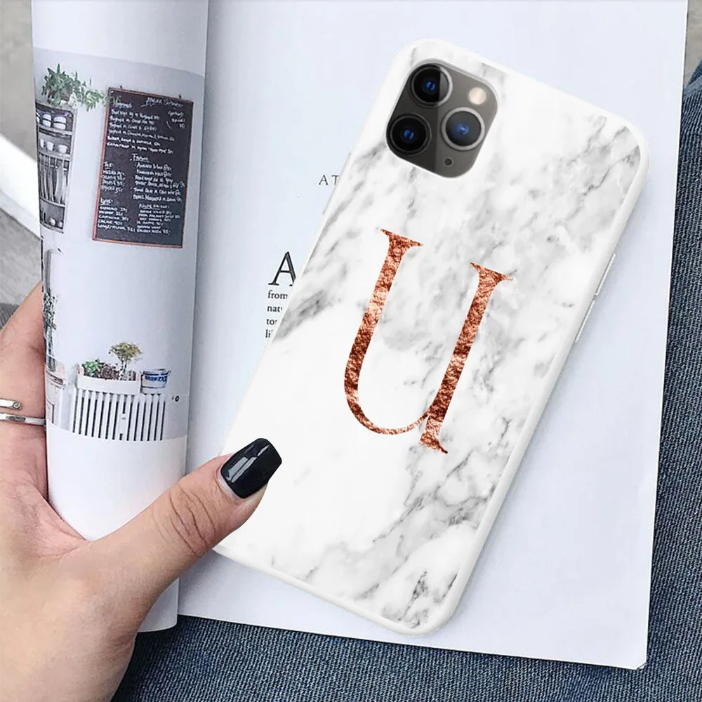Начальная Буква A B конфетный белый мягкий ТПУ чехол для iPhone 11 Pro MAX 6 7 8Plus XR XS X пользовательское имя сочетание белый чехол под мрамор - Цвет: TPU
