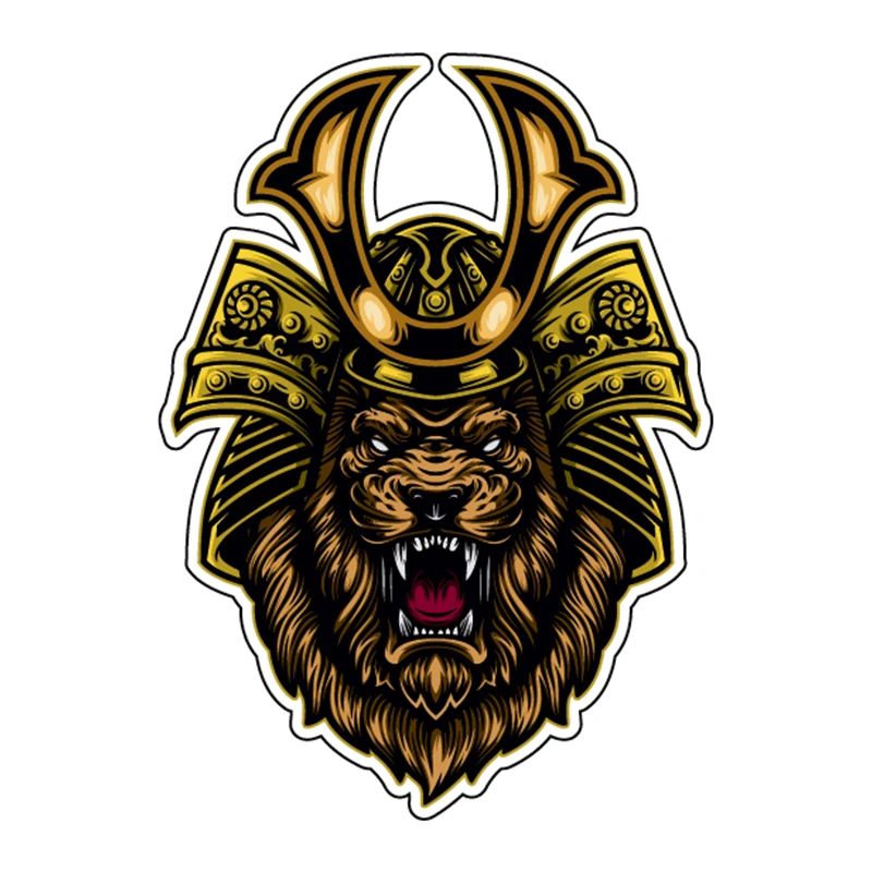 

S40588# Various Sizes Self-Adhesive Decal Lion in a Samurai Helmet Car Sticker Waterproof Auto Decors on Bumper Rear Window