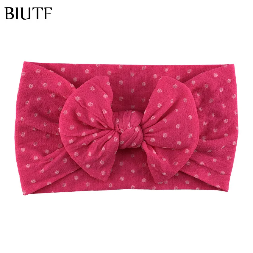 20pcs/lot DIY Hair Accessories Wide Soft Polka Dot Elastic Nylon Headband with Hair Bow Skin-friendly Headdress HB107 - Цвет: 6-rose