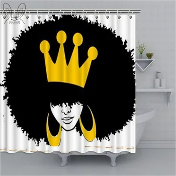

Sexy African American Women With Crown Bathroom Curtain Black African Waterproof Shower Curtain Polyester Fabric Bath Sets