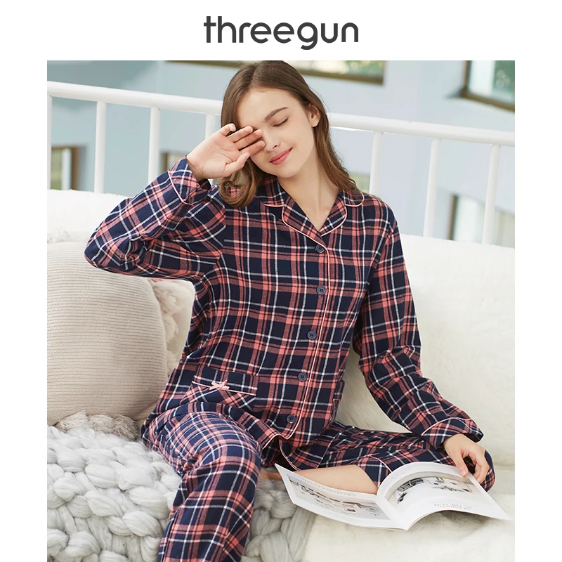 THREEGUN Пижамный комплект для мужчин и женщин Новинка года сезон осень зима