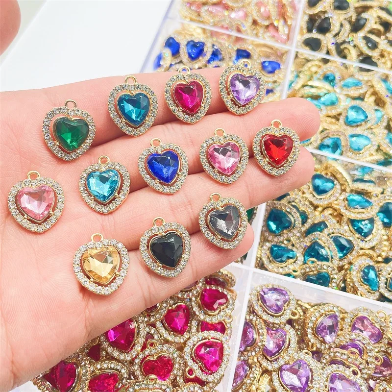 Peixin 10 teile/satz Modische Bunte Nette Kristall Herz-Förmigen frauen Schmuck Zubehör DIY Schmuck Machen Charme Großhandel – Detail 11