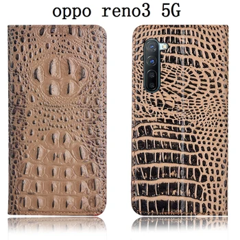 

Crocodile back pattern natural leather phone case for OPPO Reno 3 Pro 5G/OPPO Reno 3 5G flip card slot cover stand capa funda