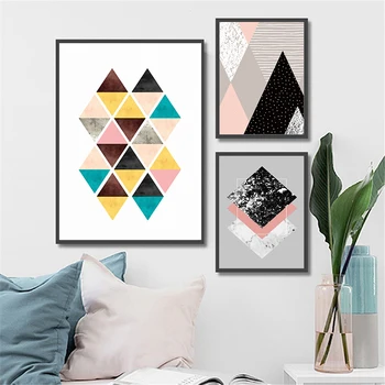 

Nordic Posters and Prints Boys Wall Art Picture Baby Nursery Canvas Painting Pink Geometry Triangles Cuadros Decoracion Salon