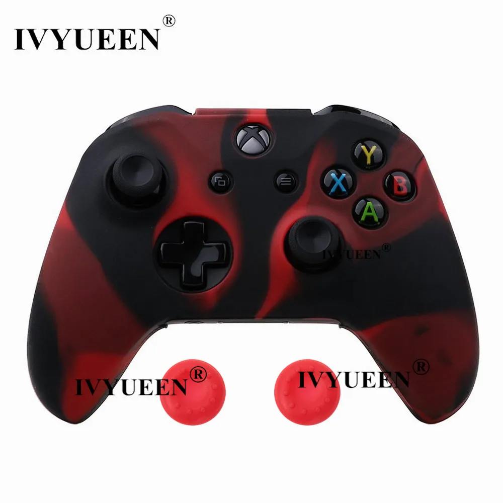 Black Red IVYUEEN для microsoft Xbox One X S тонкий контроллер силиконовый чехол+ аналоговые палки с захватом колпачка для X Box One 1 X S геймпад - Цвет: Black Red