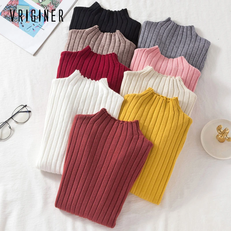 

Women's Basic Knit Turtleneck Sweater Female Slim Solid Turtleneck Collar Pullover 2019 New Listing