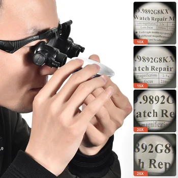 

Diamond Painting Tools Led Magnifier Eyewear Jewelry Watch Repair Loupe Eye Magnifying Glass with Led Lights 2.5x 10x 25x