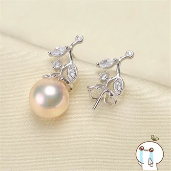 

HOT 925 Silver Plating Earrings Findings Stud Earrings Settings Mountings Parts Mounts For Pearl Jade Corals Stones Beads