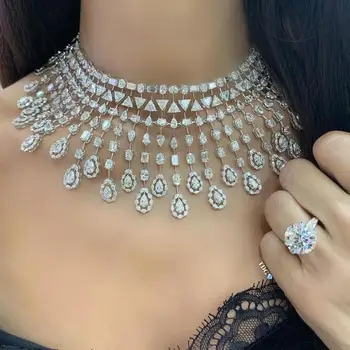 

jankelly Nigeria 2pcs Bridal Zirconia Necklace Sets For Women Jewelry sets & More Dubai Nigeria CZ Crystal Wedding Jewelry Sets